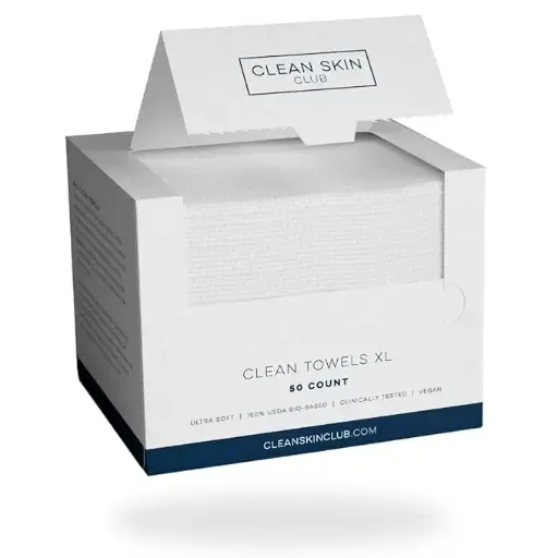 Clean Skin Club - Clean Toallas XL | 1ª toalla facial biodegradable del mundo | Toallitas desechables para quitar maquillaje | Dermatologicamente probada y aprobada | 100% orgánica y libre de crueldad | Super suave para piel sensible | 50CT( Una sola caja)